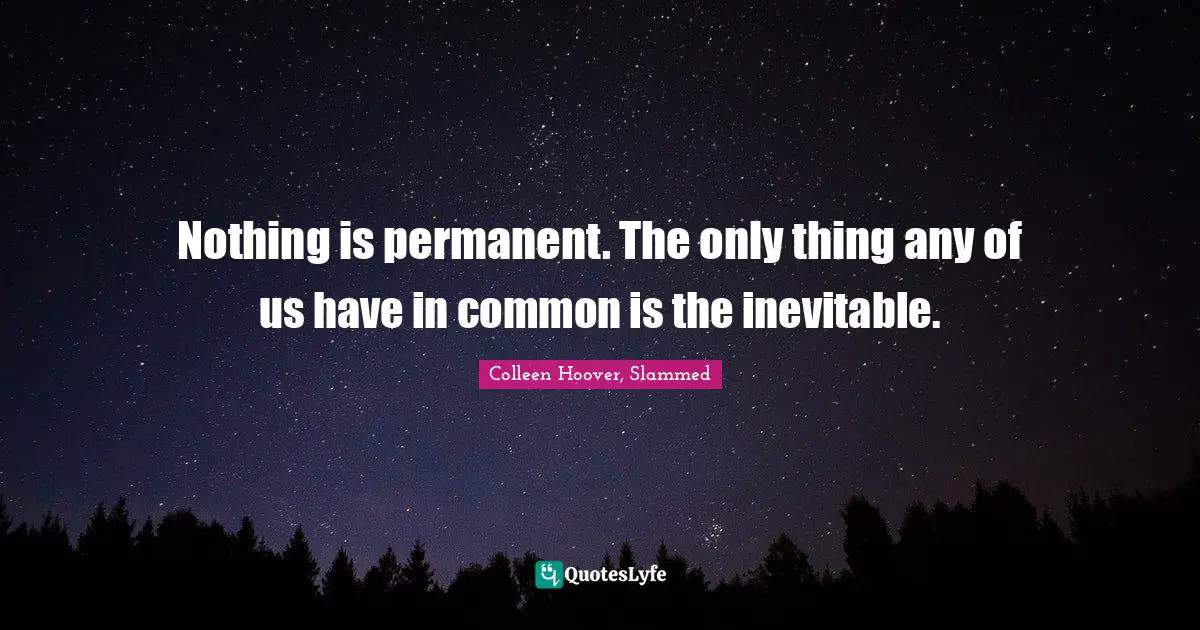 Nothing is permanent. The only thing any of us have in common is the i ...