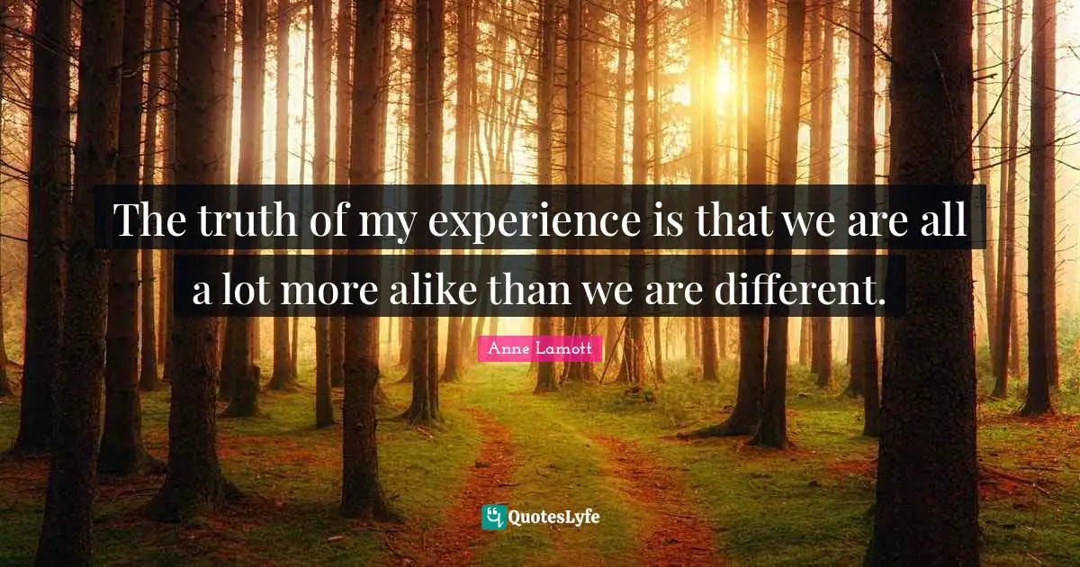 The truth of my experience is that we are all a lot more alike than we ...